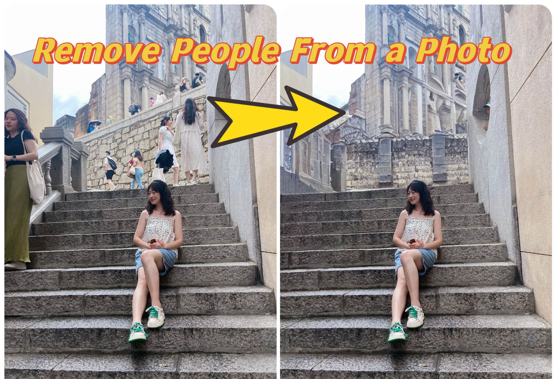 Tutorial on digitally removing people from a photo for a cleaner image.