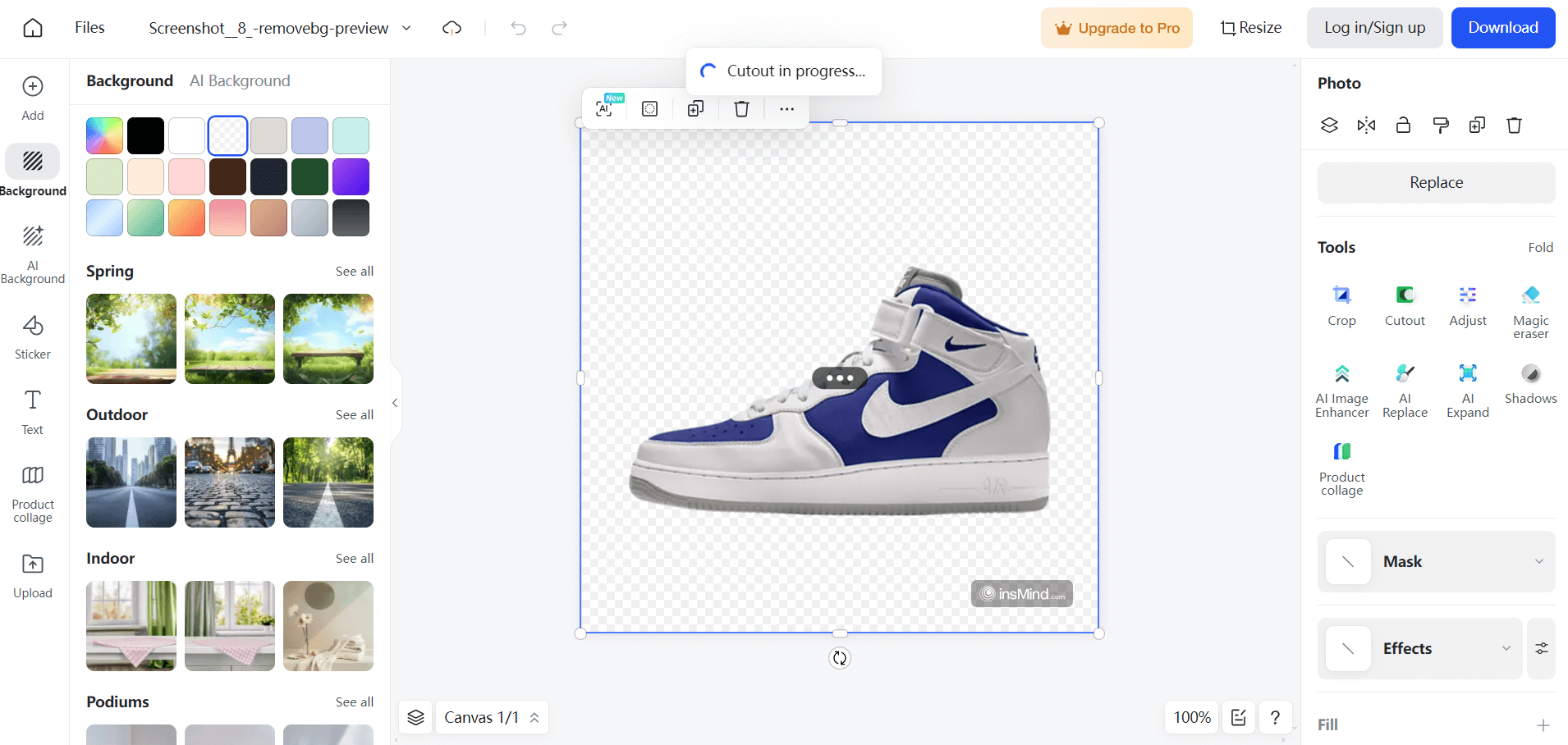 Sneakers displayed with a transparent background after using an advanced editing tool.