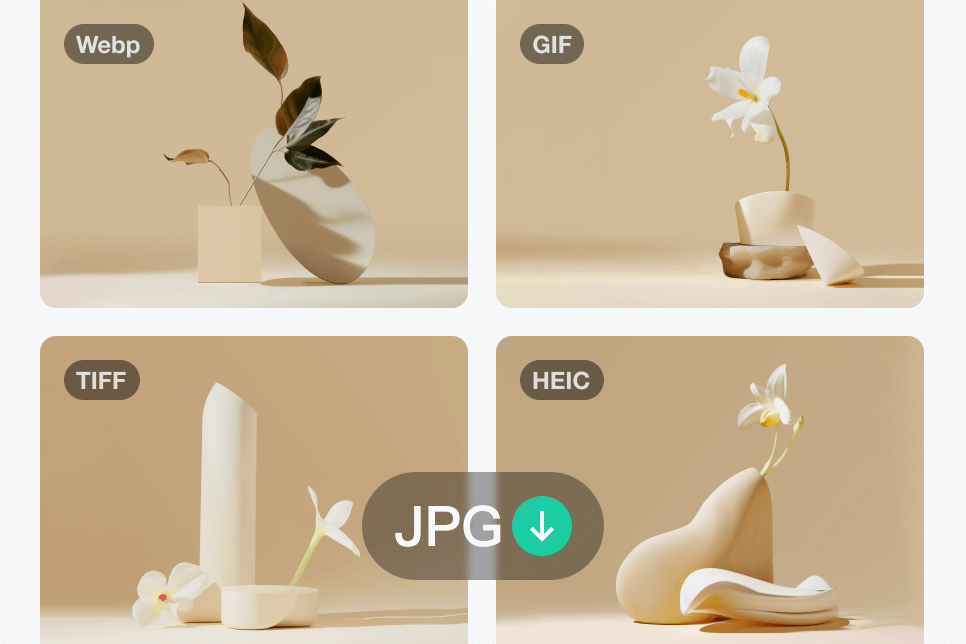 Converta HEIC, WEBP, PNG, SVG, TIFF, GIF para JPG Sem Dificuldades